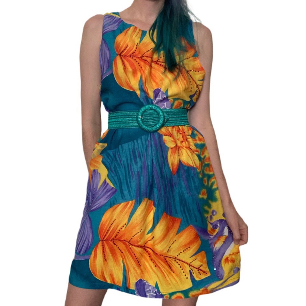 Tropical 90s Palm and fish dress
